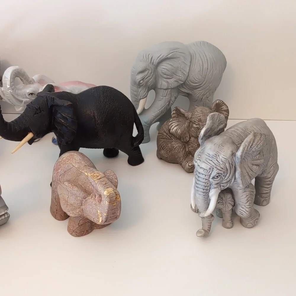 Bundle! 14 Vintage Lucky Elephant Figurines. Ceramic. Wood. Jade